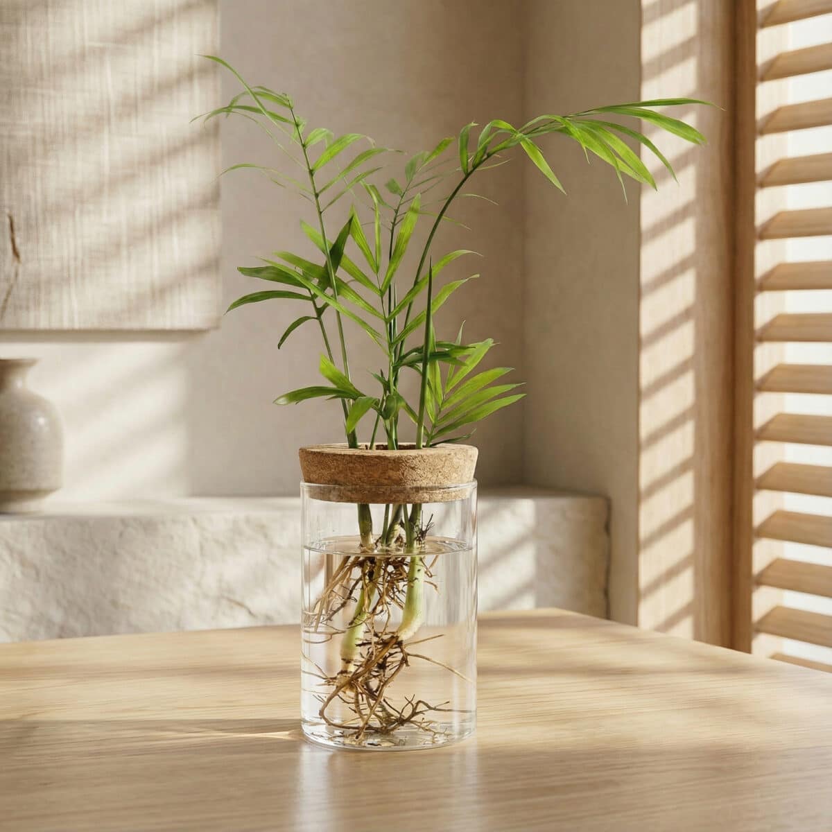 Vase minimaliste hydroponique en verre, décoration d'intérieur style japandi