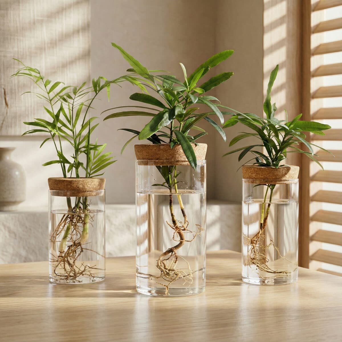 Vase minimaliste hydroponique en verre, décoration d'intérieur style japandi