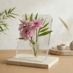 Vase transparent carré en acrylique, décoration d'intérieur style japandi