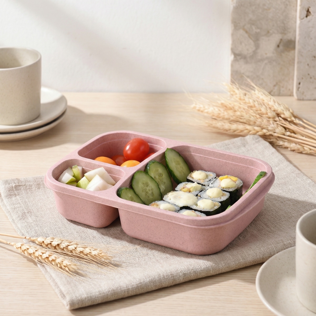 Bento japonais pastel en fibre de blé recyclée — style japandi