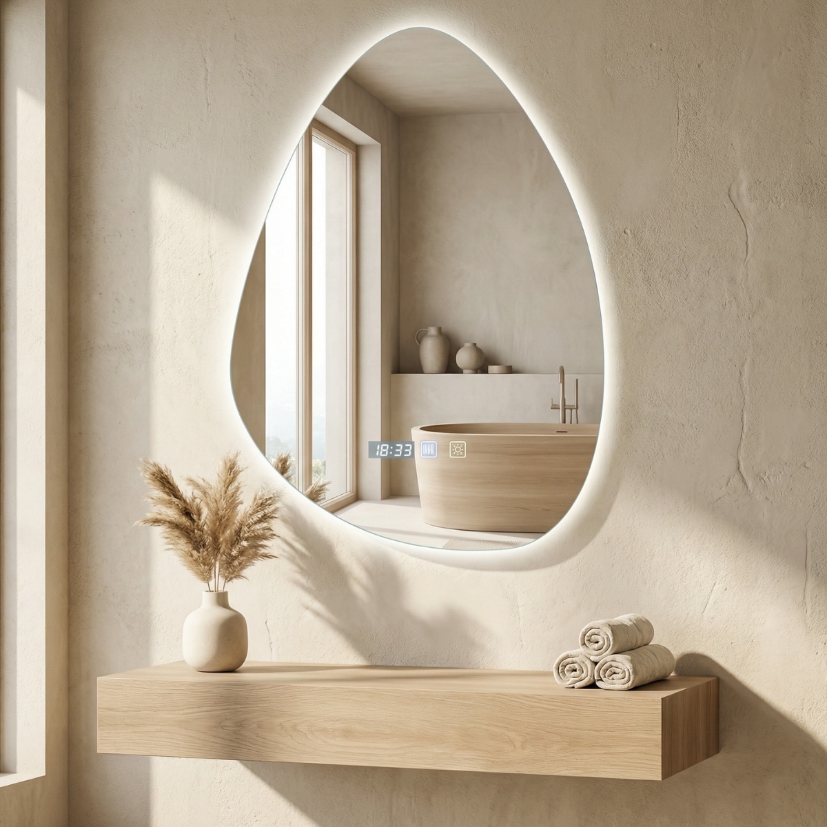 Miroir Japandi LED intelligent à forme organique — style japandi