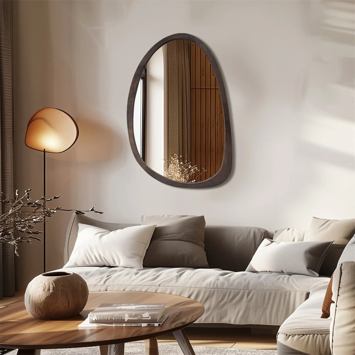 Miroir Japandi forme organique en bois — style japandi