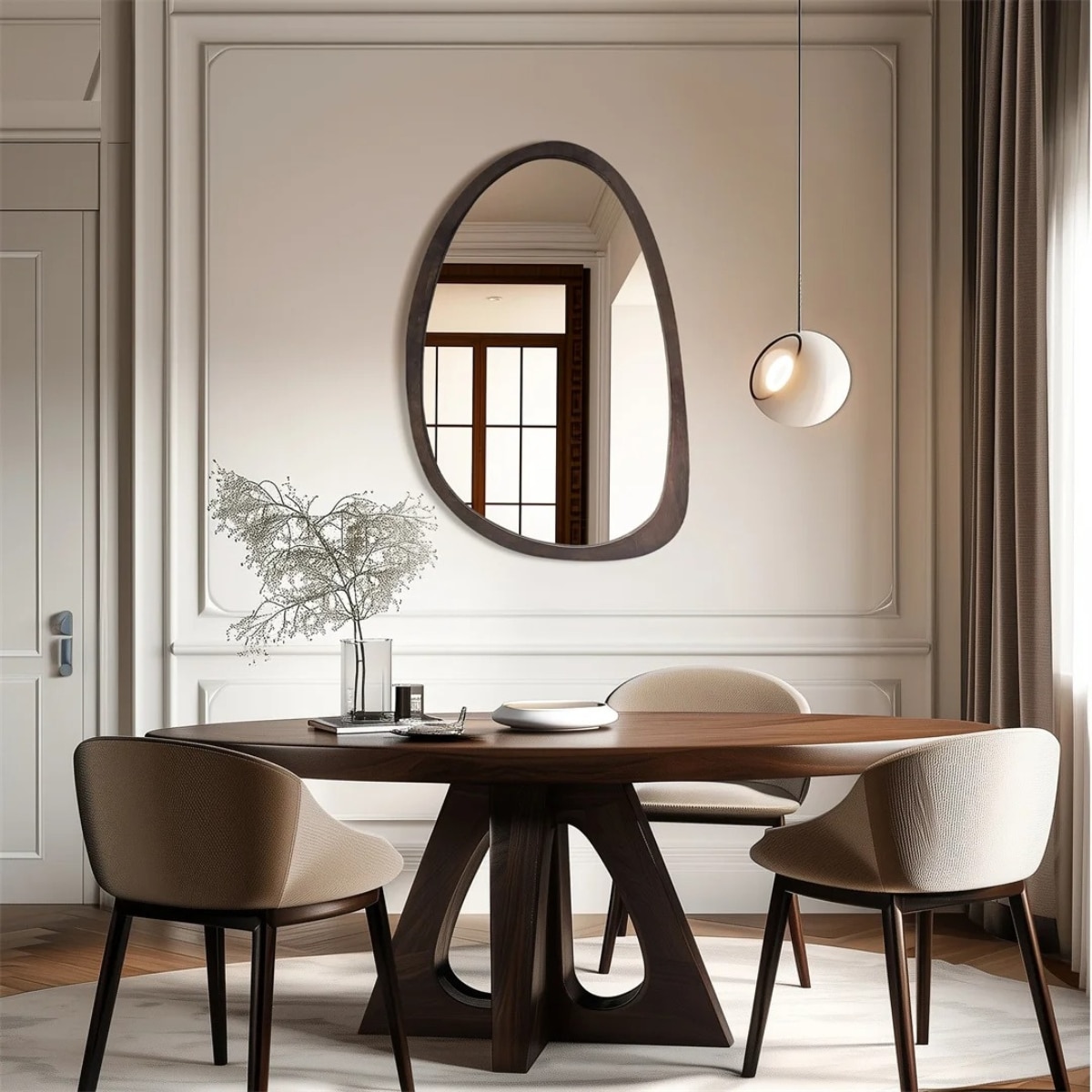 Miroir Japandi forme organique en bois — style japandi