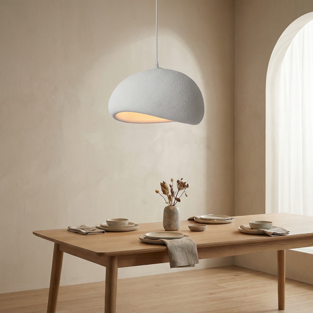 Suspension japandi minimaliste lumière douce, luminaire au design japandi