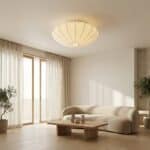 Plafonnier japandi blanc en soie séjour ou chambre, luminaire au design japandi