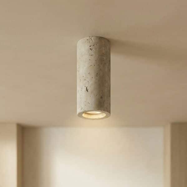 Spot plafonnier japandi travertin naturel minimaliste beige.