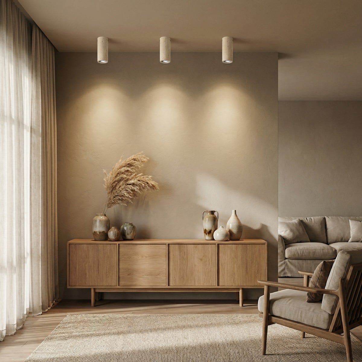 Spot plafonnier Japandi travertin naturel minimaliste beige, luminaire au design japandi