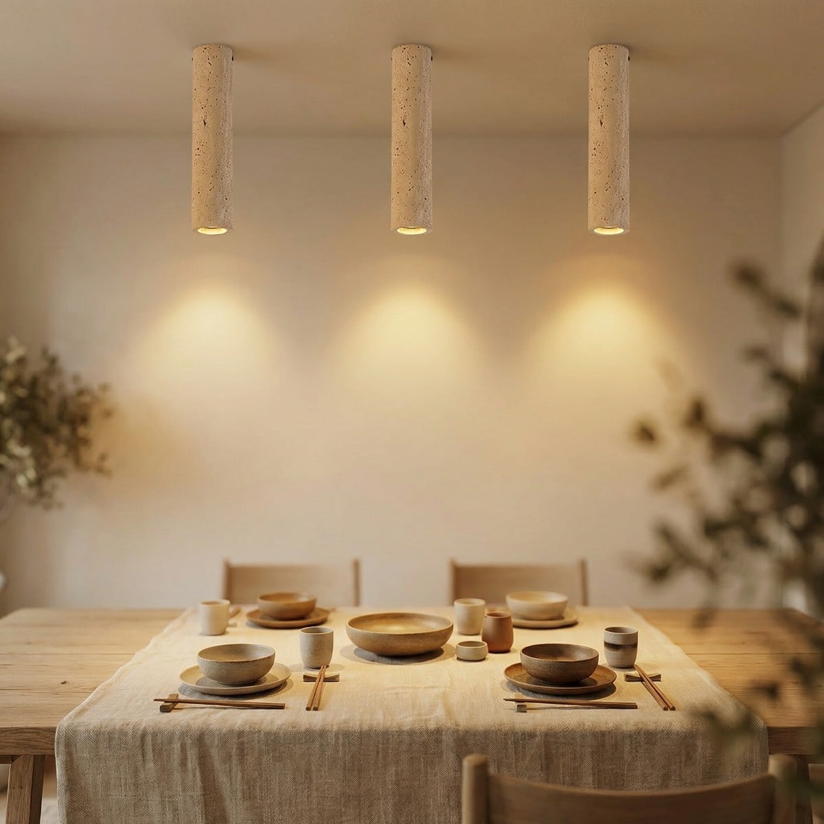 Spot plafonnier Japandi travertin naturel minimaliste beige, luminaire au design japandi