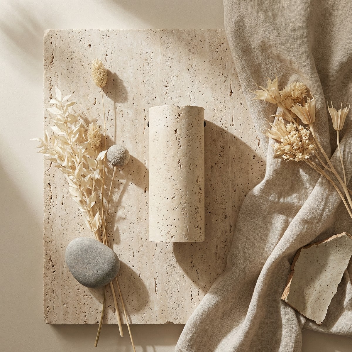 Spot plafonnier Japandi travertin naturel minimaliste beige, luminaire au design japandi