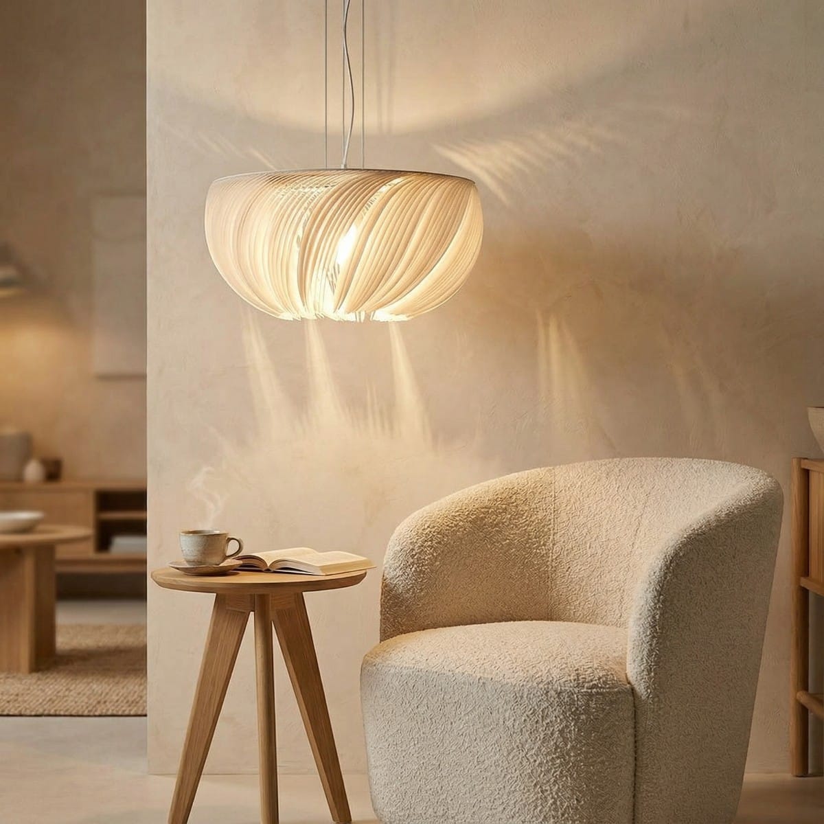 Lustre suspendu Japandi plissé blanc — style japandi