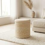Pouf Japandi cylindrique design en fibre naturelle, décoration d'intérieur style japandi