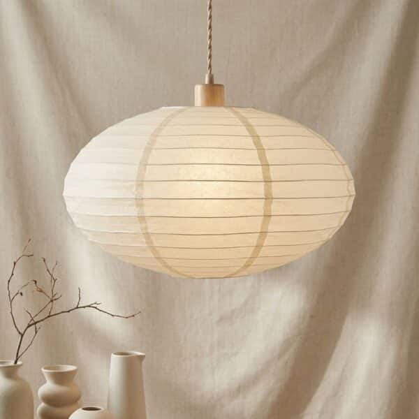 Abat-jour japandi ovale en papier, sur fond beige
