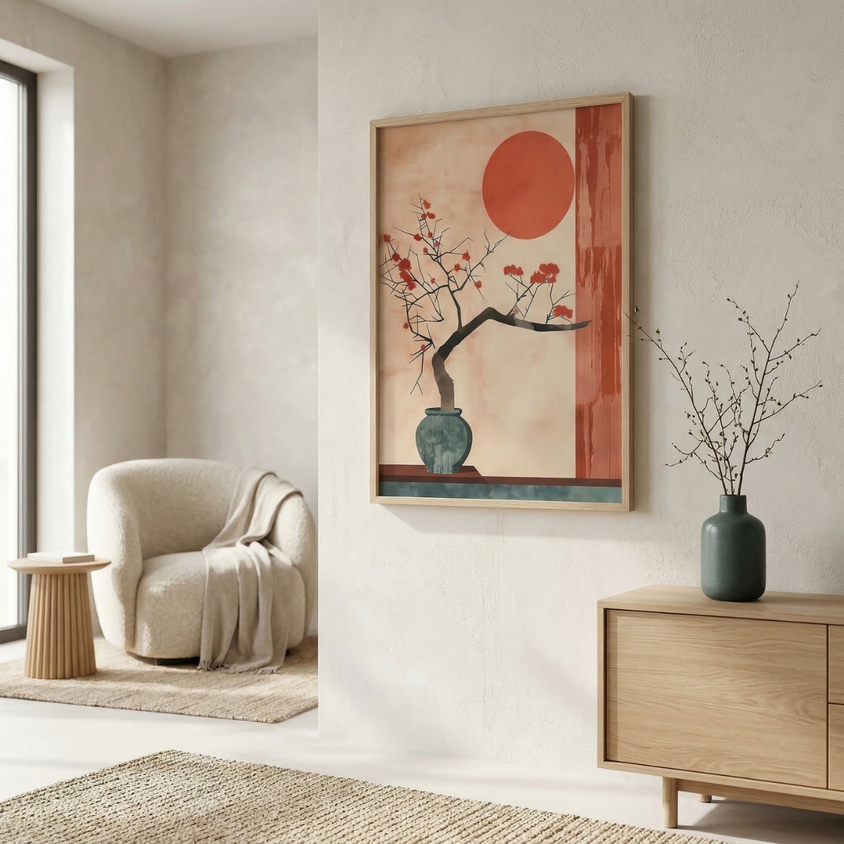 Affiche japandi composition florale abstraite terracotta — style japandi