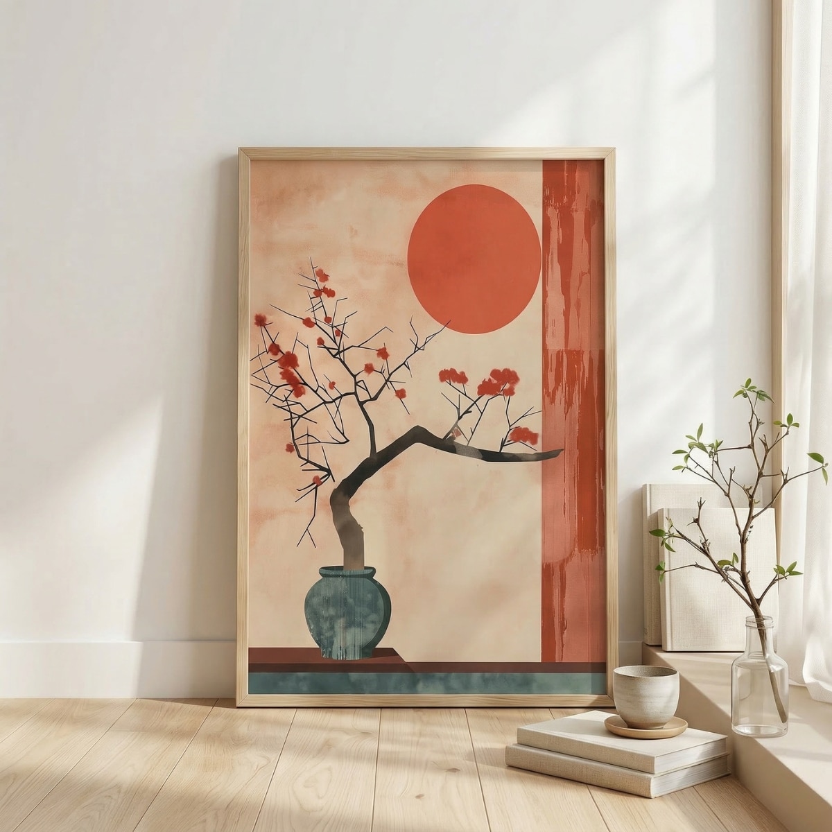 Affiche japandi composition florale abstraite terracotta — style japandi