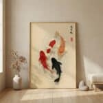 Affiche japandi poissons koï porte-bonheur — style japandi