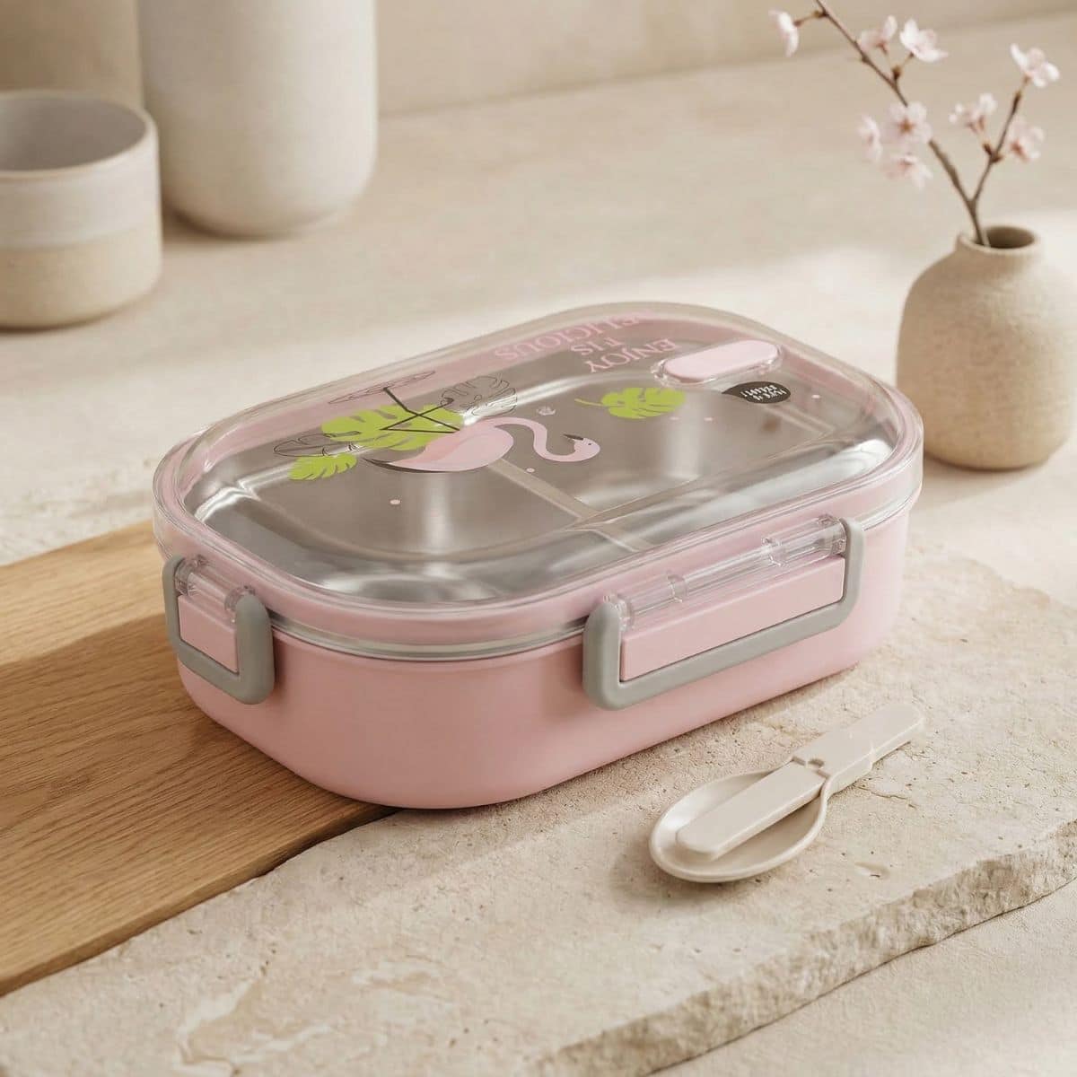 Bento japonais kawaii en acier inoxydable — style japandi