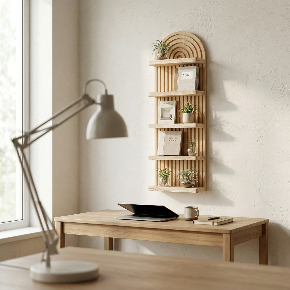 Étagère Japandi bois naturel design épuré — style japandi
