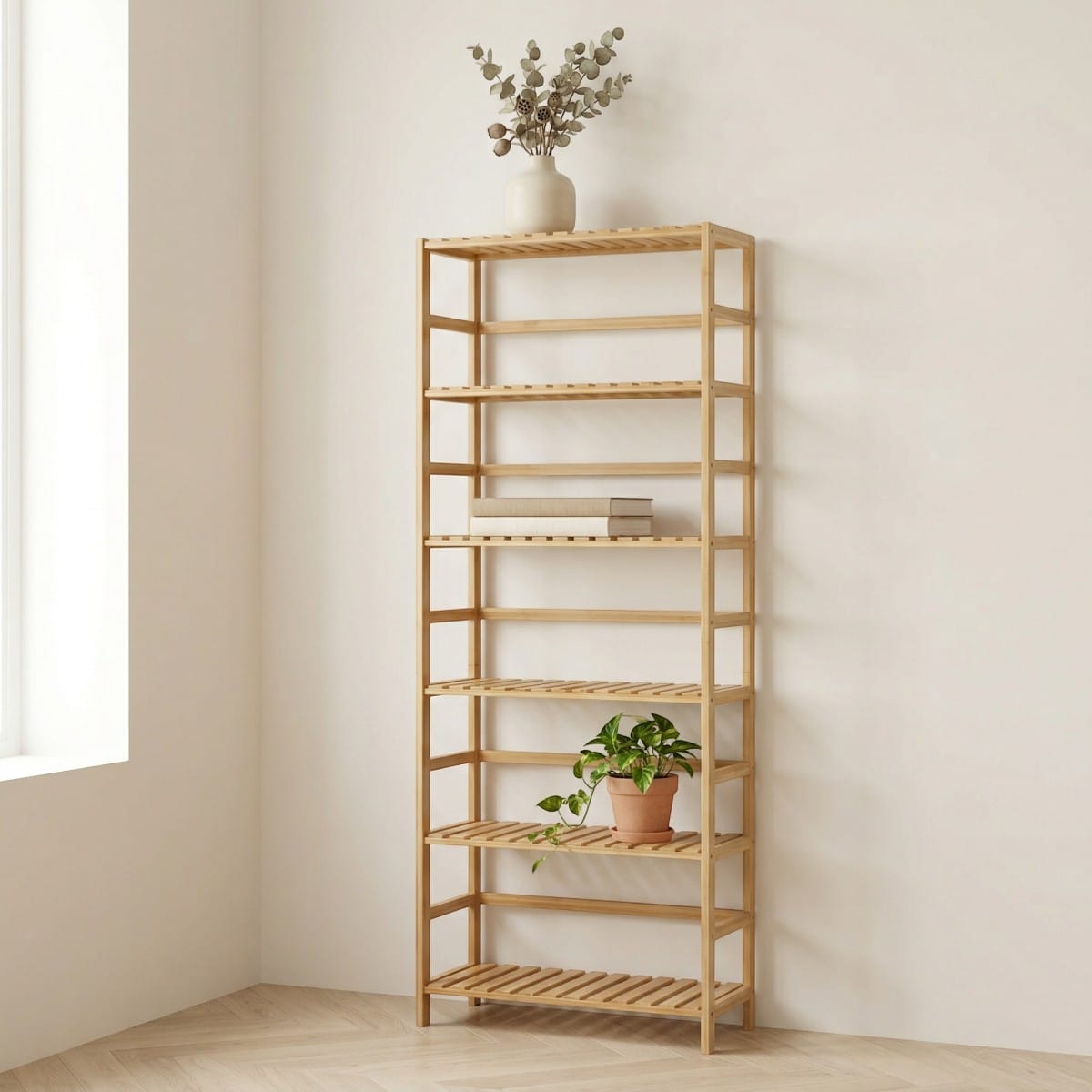 Étagère bambou Japandi 7 niveaux — style japandi