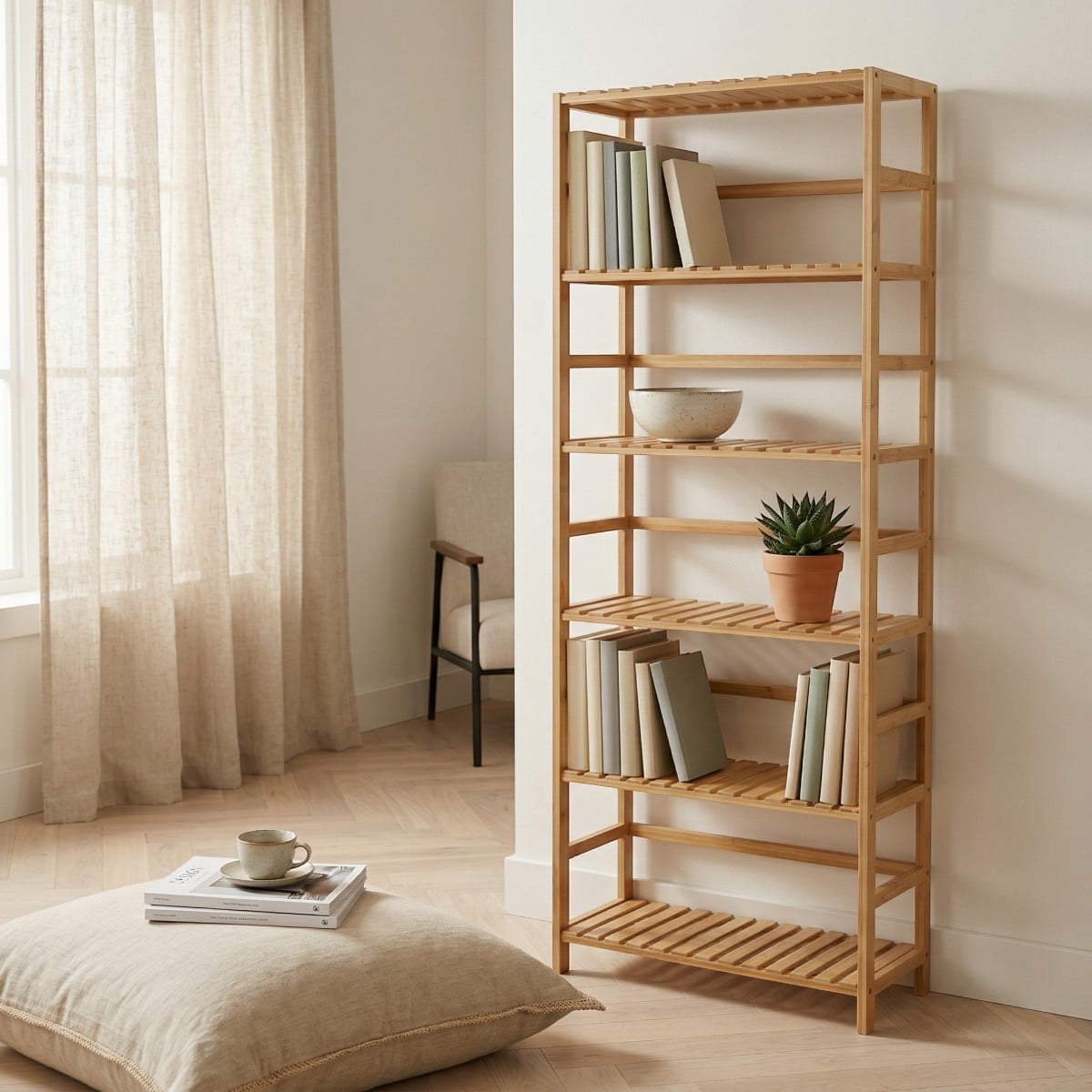 Étagère bambou Japandi 7 niveaux — style japandi