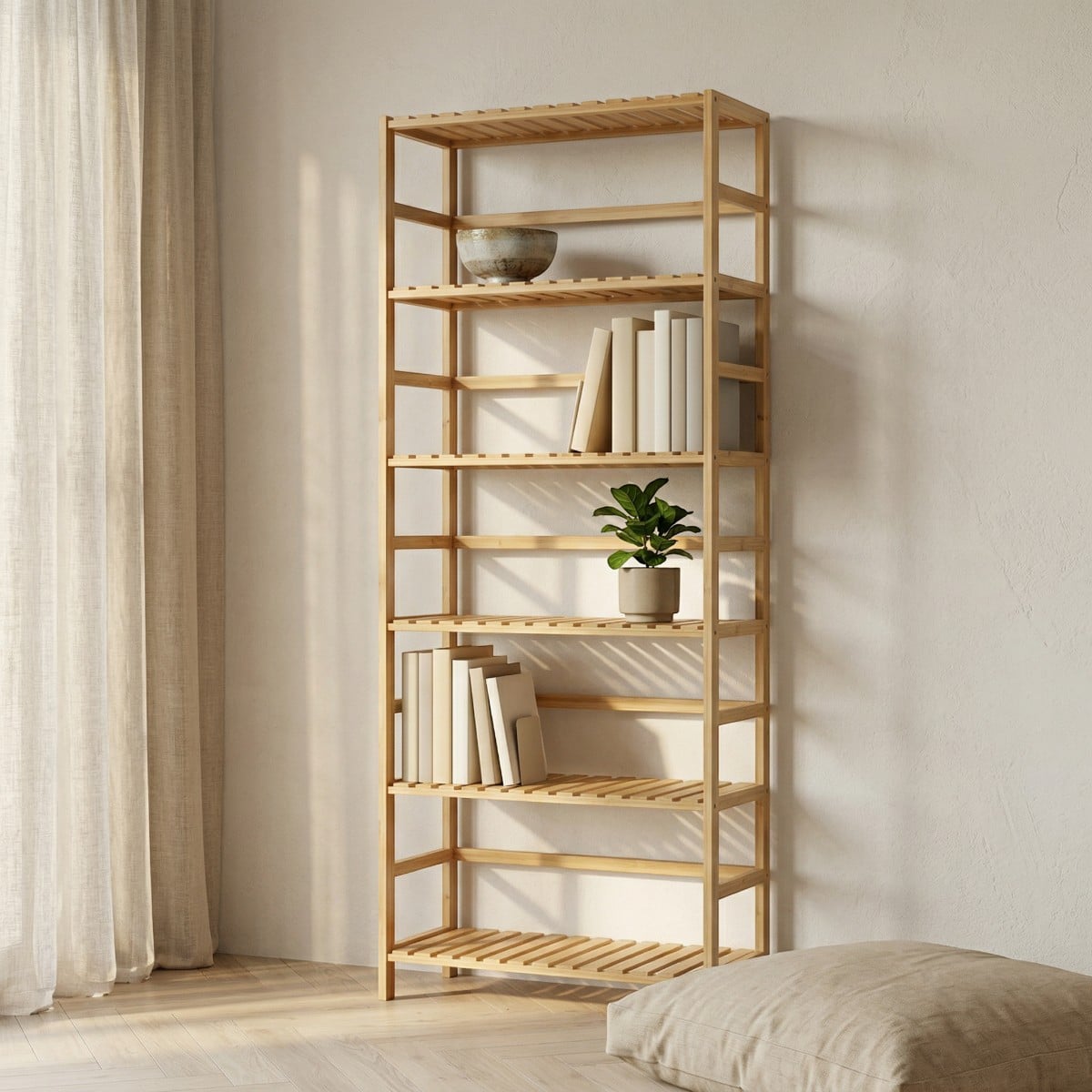 Étagère bambou Japandi 7 niveaux — style japandi