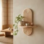 Étagère Japandi murale arc minimaliste en bois — style japandi