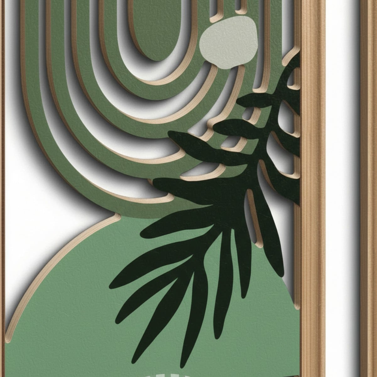Trio cadre mural Japandi bois vert arcs et fougères, décoration d'intérieur style japandi