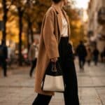 Mini sac kinchaku japonais tricot bicolore femme — style japandi