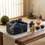 Sac japonais matelassé service à thé vagues Hokusai — style japandi
