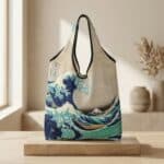 Sac japonais pliable motif Hokusai — style japandi