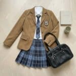 Uniforme japonais blazer jupe à carreaux pour lycéenne — style japandi