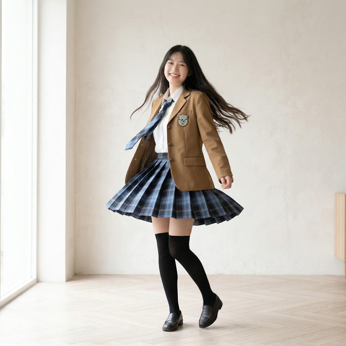 Uniforme japonais blazer jupe à carreaux pour lycéenne — style japandi