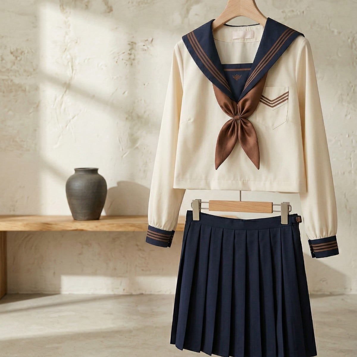 Uniforme japonais fille ton neutre — style japandi