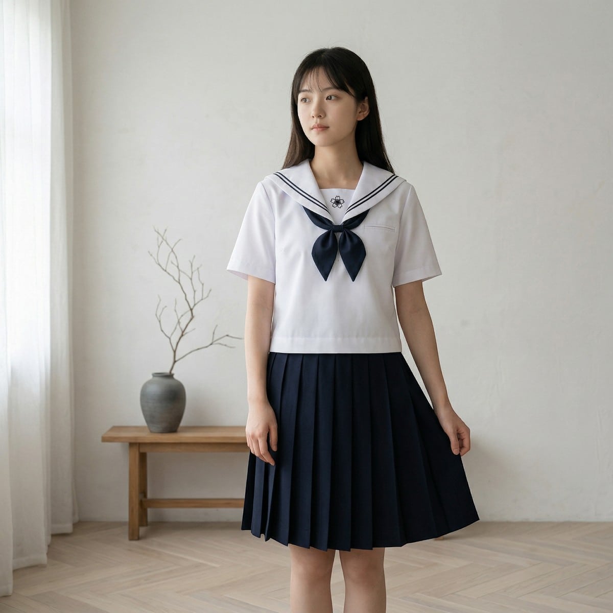 Uniforme scolaire japonais fille cravate marine — style japandi