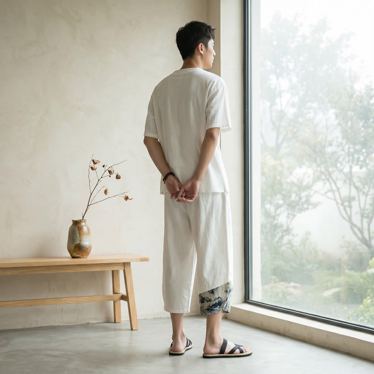 Pantalon japonais 7/8 patchwork homme — style japandi