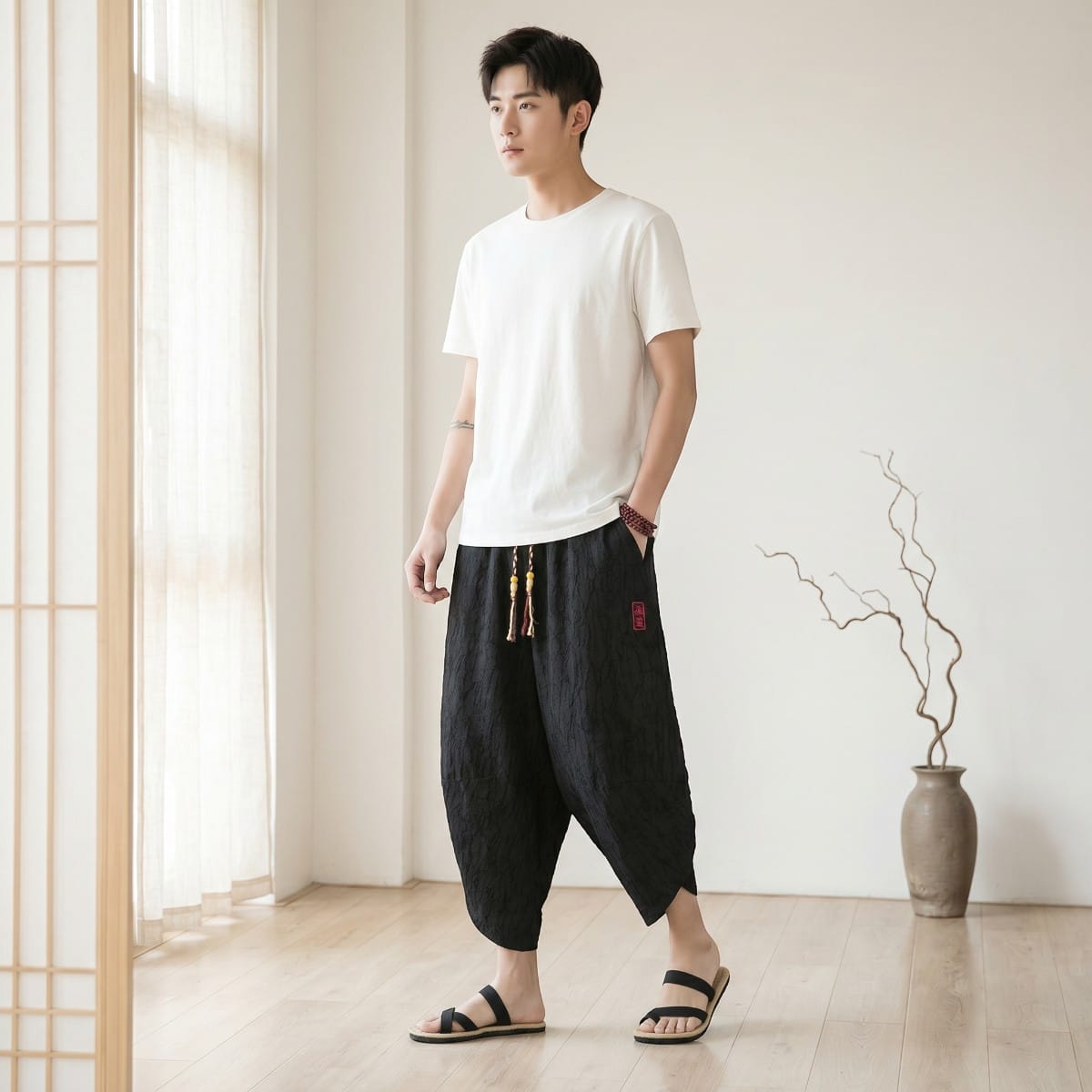 Pantalon japonais homme style yukata lin — style japandi