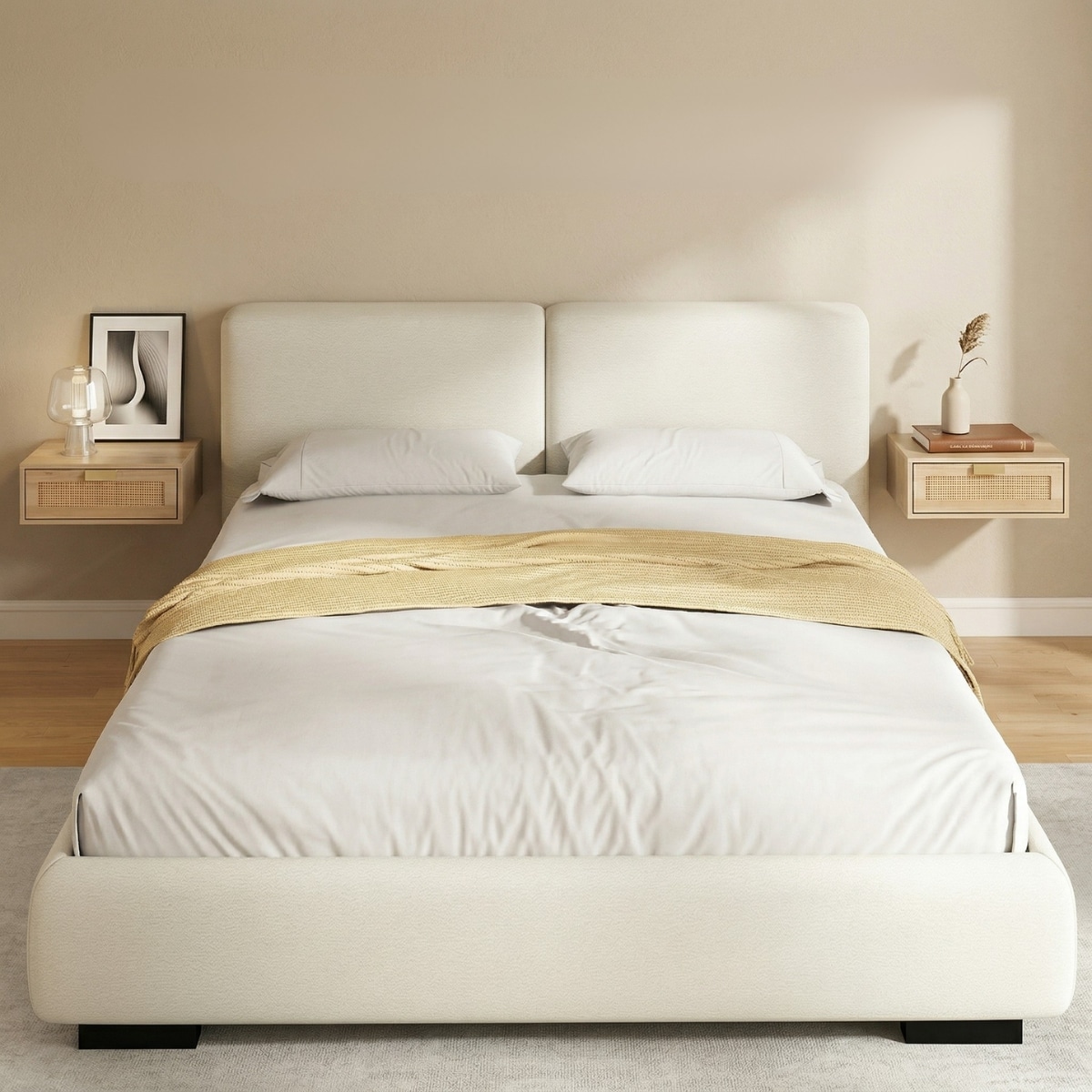 Lot de 2 tables de chevet japandi flottantes en rotin — style japandi