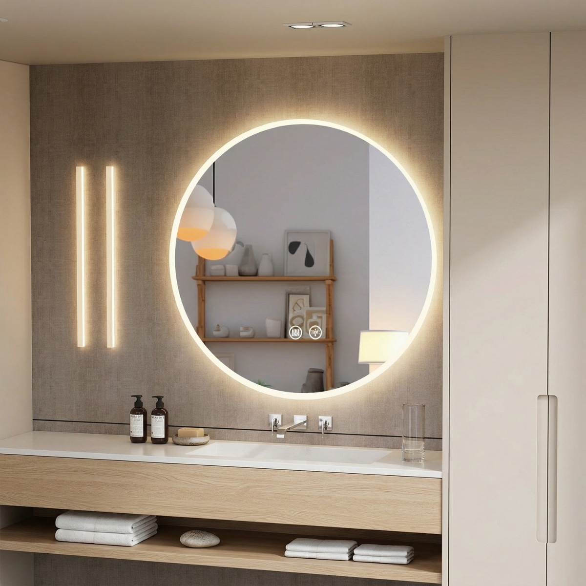 Miroir japandi rond intelligent avec éclairage LED — style japandi