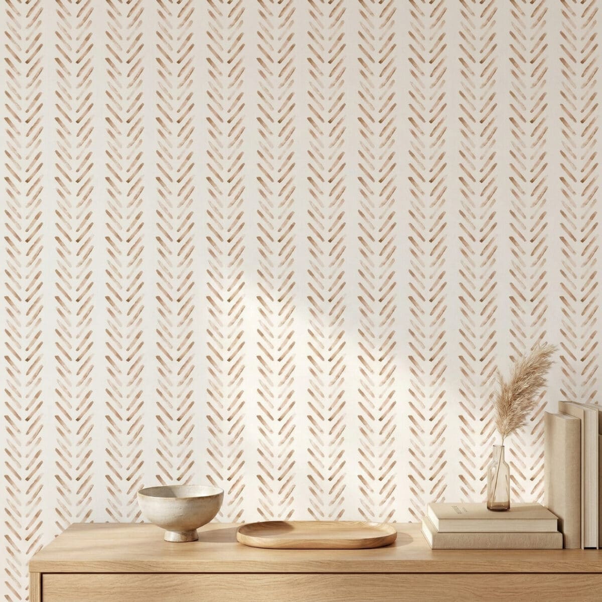 Papier peint japonais minimaliste motif chevrons — style japandi