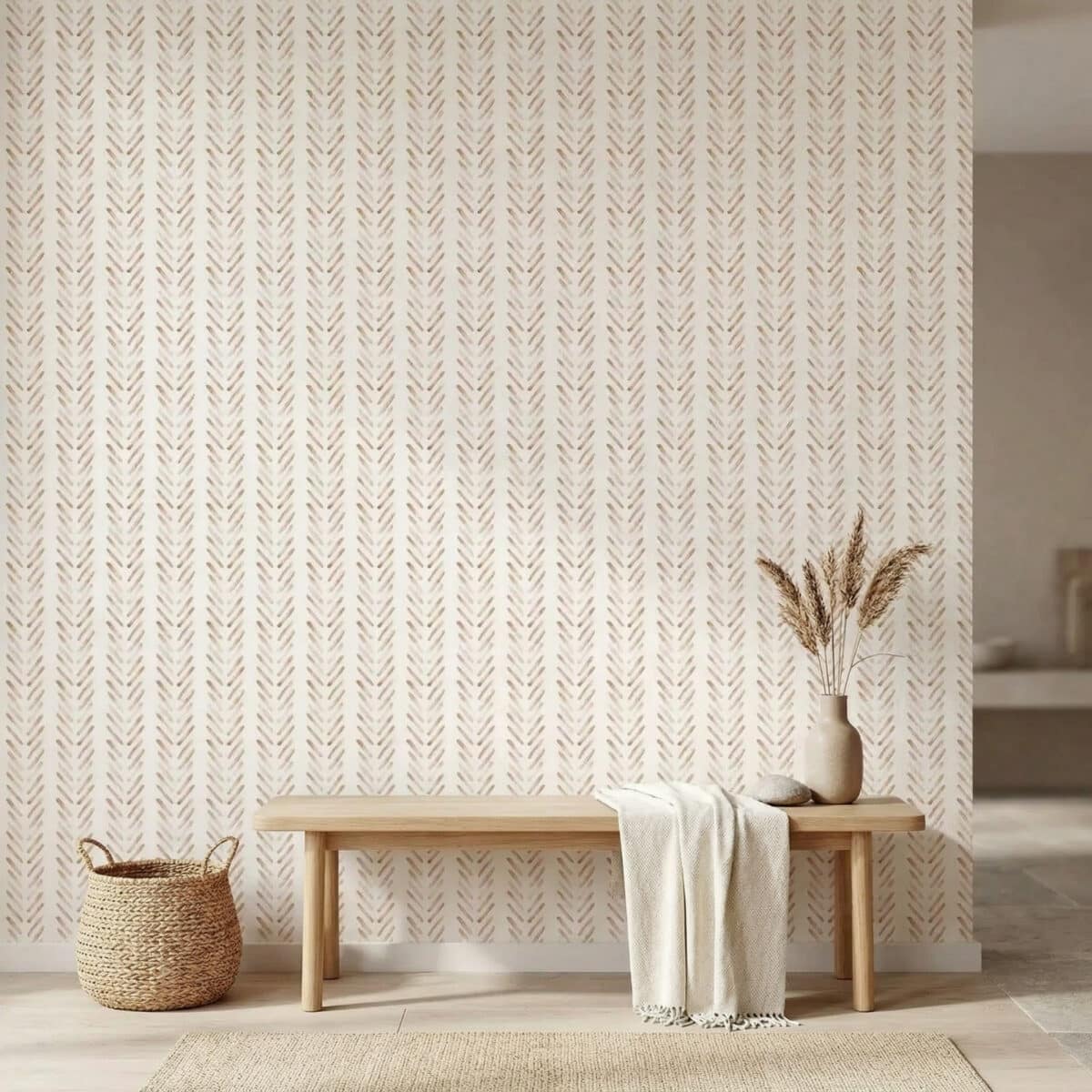 Papier peint japonais minimaliste motif chevrons — style japandi