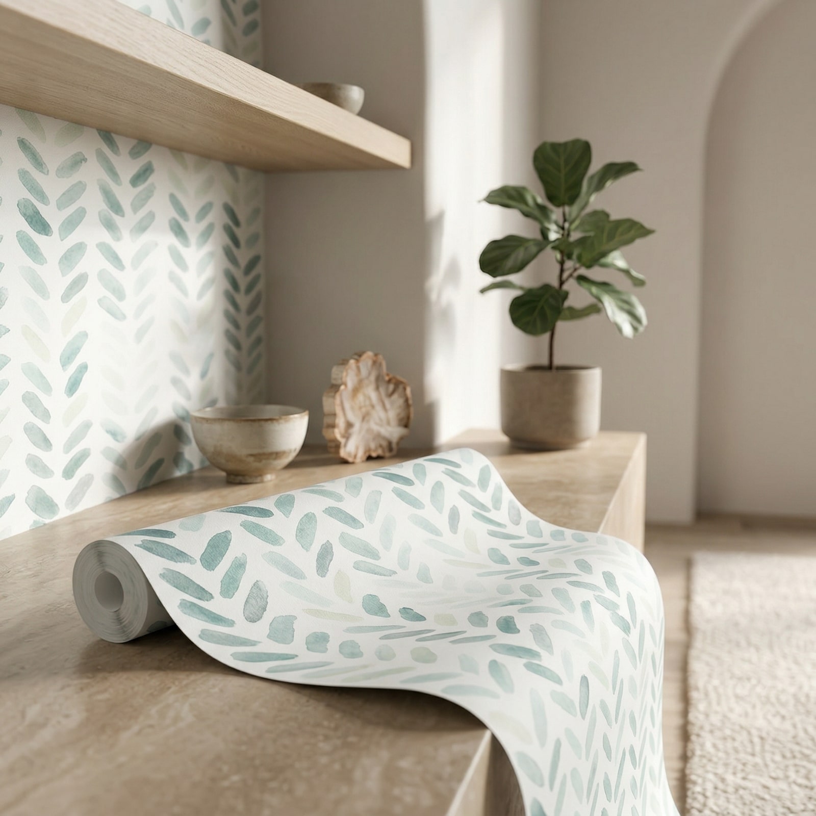 Papier peint japonais style botanique minimaliste — style japandi
