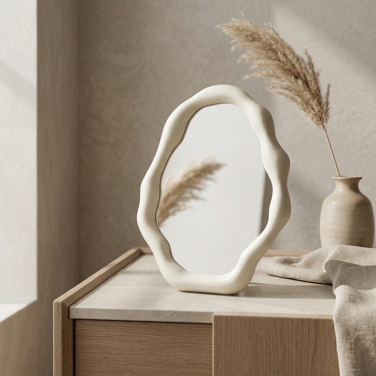 Petit miroir japandi wabi-sabi forme organique — style japandi