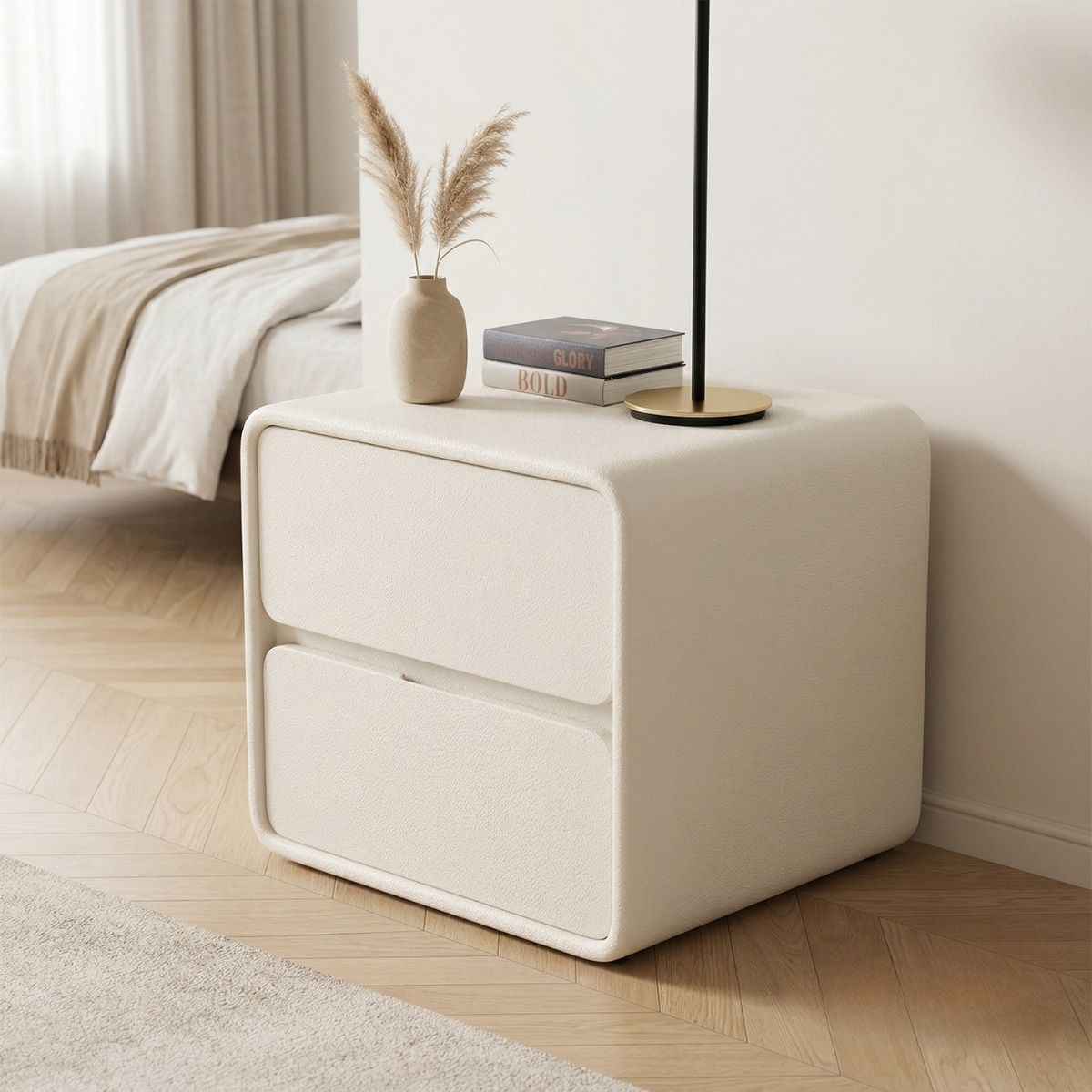 Table de chevet japandi luxe en bois massif design Bauhaus — style japandi