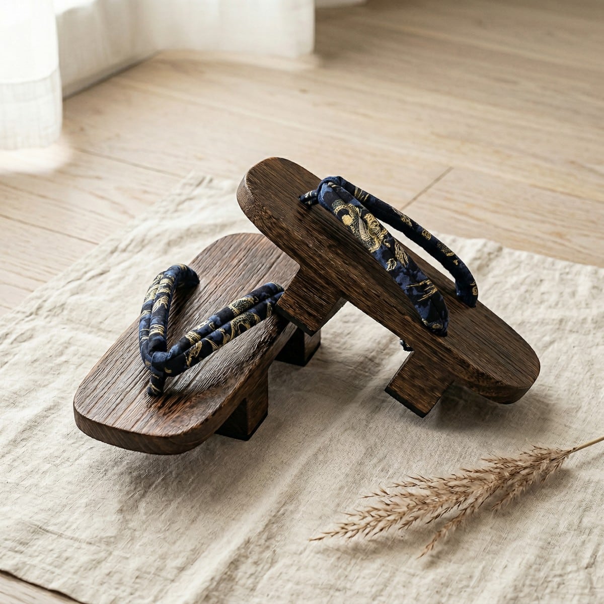Geta traditionnelles bois homme deux dents, sandales japonaises traditionnelles