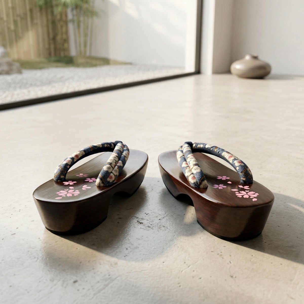 Geta plateforme bordeaux Ume blanc, sandales japonaises traditionnelles