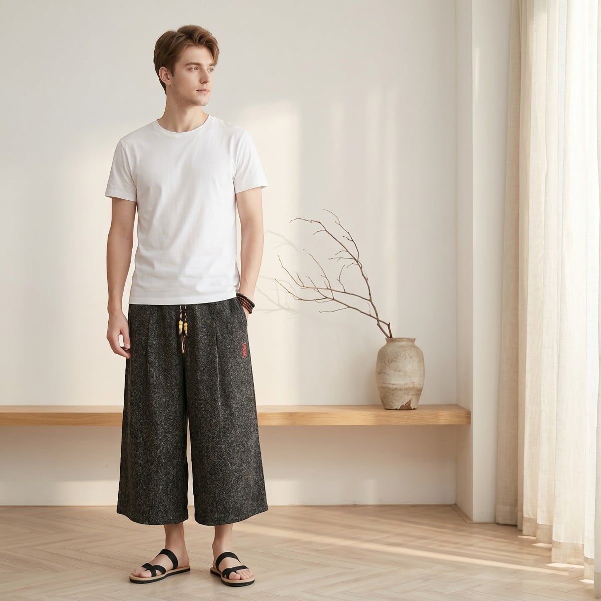 Pantalon japonais homme 7/8 confort quotidien — style japandi