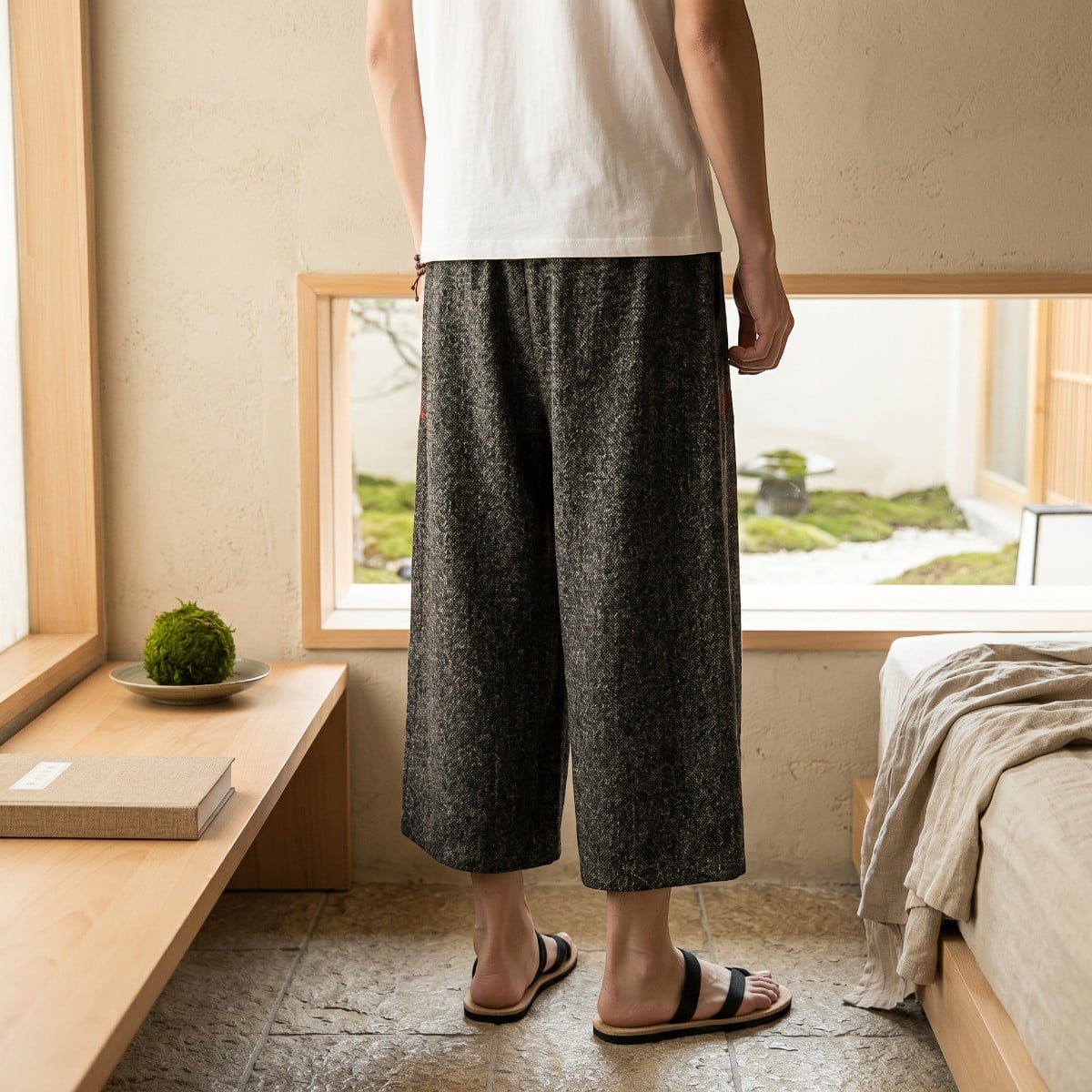 Pantalon japonais homme 7/8 confort quotidien — style japandi