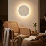 Applique murale Japandi rond de lumière indirecte, luminaire au design japandi