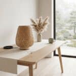 Lampe Japandi bambou tressé artisanale, luminaire au design japandi