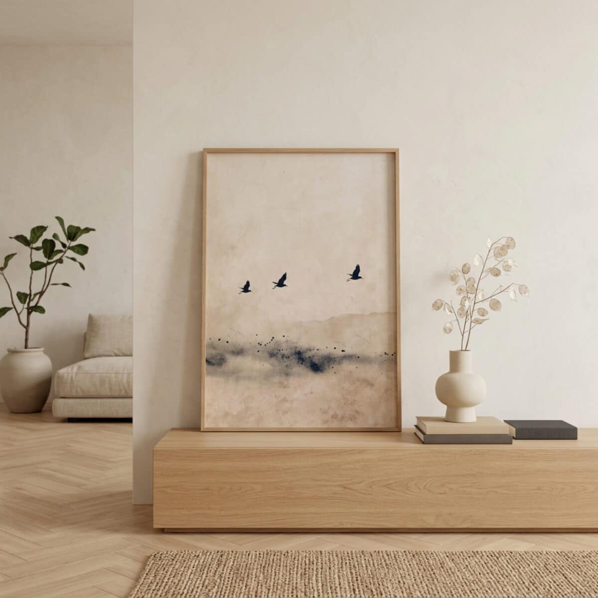 Affiche japandi oiseaux minimalistes — style japandi