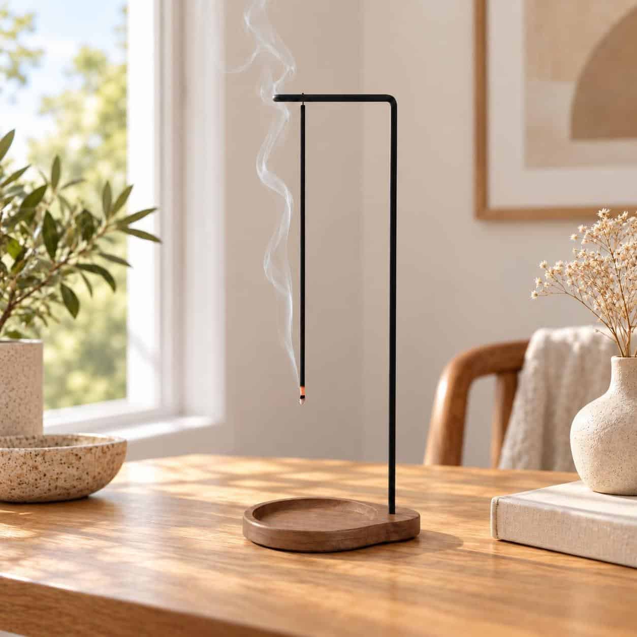 Porte-encens japonais à potence noire et coupelle creusée – Image 3